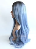 24 inches black gray ombre straight synthetic lace front wig - Luckin Wigs