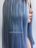 24 inches black gray ombre straight synthetic lace front wig - Luckin Wigs