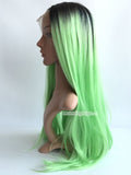 24 inches black bright green ombre straight synthetic lace front wig - Luckin Wigs