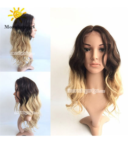 14 inches 1B-4-27 ombre color brazilian Hair lace front wig pre-plucked hairline 150% density - Luckin Wigs