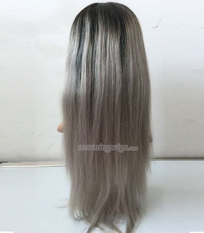 18 inches 1B-Gray ombre color straight Brazilian Hair full lace wig - Luckin Wigs