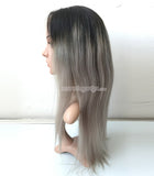 18 inches 1B-Gray ombre color straight Brazilian Hair full lace wig - Luckin Wigs