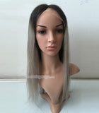 18 inches 1B-Gray ombre color straight Brazilian Hair full lace wig - Luckin Wigs