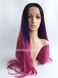 24 inches black rose red ombre color straight synthetic lace front wig - Luckin Wigs