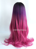 24 inches black rose red ombre color straight synthetic lace front wig - Luckin Wigs