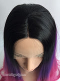 24 inches black rose red ombre color straight synthetic lace front wig - Luckin Wigs