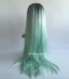 24 inches black ombre light green straight synthetic lace front wig - Luckin Wigs