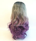 22 inches black-gray-light purple ombre bodywave synthetic lace front wig - Luckin Wigs