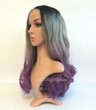 22 inches black-gray-light purple ombre bodywave synthetic lace front wig - Luckin Wigs