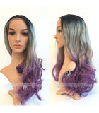 22 inches black-gray-light purple ombre bodywave synthetic lace front wig - Luckin Wigs