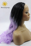 24 inches black purple ombre color bodywave synthetic lace front wig - Luckin Wigs