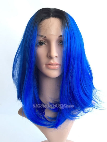 12 inches black ombre blue bobo lace front synthetic wigs - Luckin Wigs