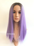 16 inches black light purple straight synthetic lace front wig - Luckin Wigs