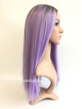 16 inches black light purple straight synthetic lace front wig - Luckin Wigs