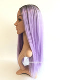 16 inches black light purple straight synthetic lace front wig - Luckin Wigs