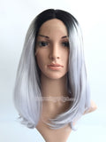 12 inches black ombre gray straight ynthetic lace front wig synthetic wigs - Luckin Wigs