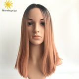 Black ombre pink straight synthetic lace front wig - Luckin Wigs