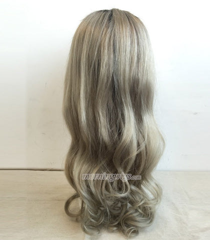 22 inches 1B-Silver gray ombre color body wave human hair lace wig - Luckin Wigs
