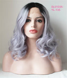Black ombre Gray Long Body Wave  Synthetic Lace Front Wig - Luckin Wigs