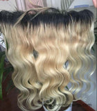 13x4 Ombre 1B 613 HD Lace Frontal Closure Swiss Lace Body Wave Dark Root Blonde Closure - Luckin Wigs