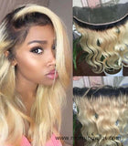 13x4 Ombre 1B 613 HD Lace Frontal Closure Swiss Lace Body Wave Dark Root Blonde Closure - Luckin Wigs