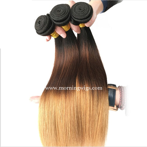 16 inches straight 1B-4-27 ombre color human hair extensions - Luckin Wigs