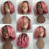 Top Quality Lace Wig 1B-Pink Short Cut Wave Glueless Lace front Wig - Luckin Wigs