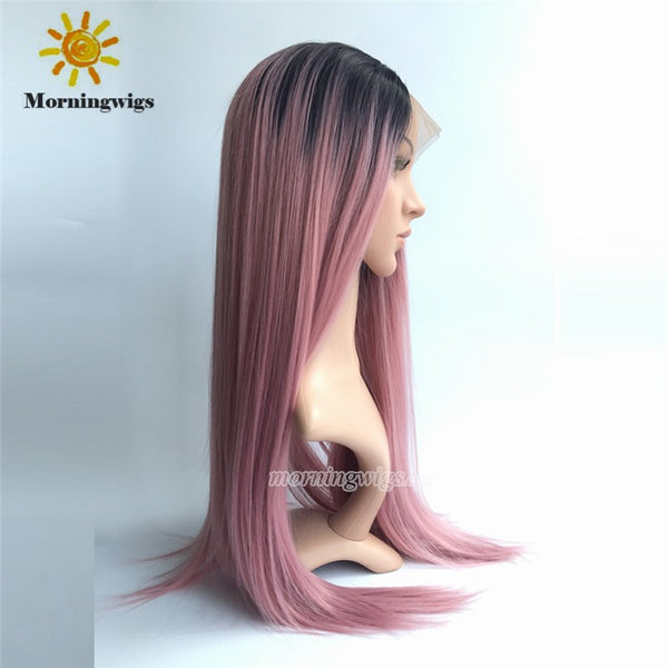 22" dark pink lace front synthetic wigs - Luckin Wigs