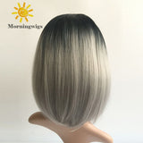 Black and grey color wigs short bobo styler Synthetic lace front lace wigs - Luckin Wigs