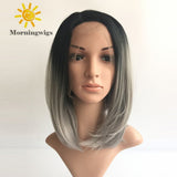 Black and grey color wigs short bobo styler Synthetic lace front lace wigs - Luckin Wigs