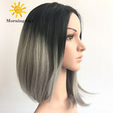 Black and grey color wigs short bobo styler Synthetic lace front lace wigs - Luckin Wigs