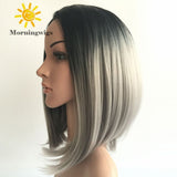 Black and grey color wigs short bobo styler Synthetic lace front lace wigs - Luckin Wigs