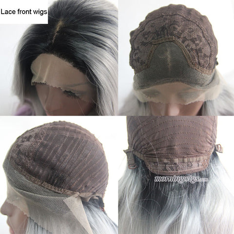 Ombre dark grey wig Synthetic lace front wig - Luckin Wigs