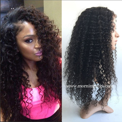 100% Brizilian Virgin Human Hair Curly Wigs HD Full Lace Wigs 20 inches Natural Black - Luckin Wigs