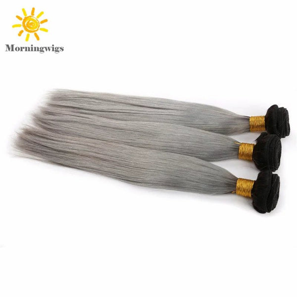 Black ombre gray color 100%  human hair material hair extensions - Luckin Wigs