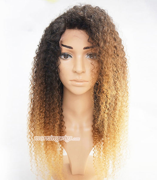 Ombre kinky curly full lace wig 1b-4-27 glueless full lace human hair wigs - Luckin Wigs