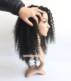 16" Kinky curly  lace wig natrual black color human hair wigs 150% density - Luckin Wigs