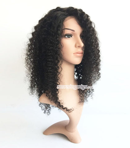 16" Kinky curly  lace wig natrual black color human hair wigs 150% density - Luckin Wigs