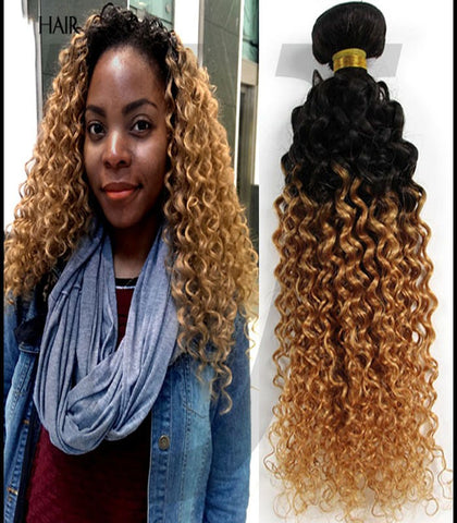22 inch blonde ombre curly human hair bundles - Luckin Wigs