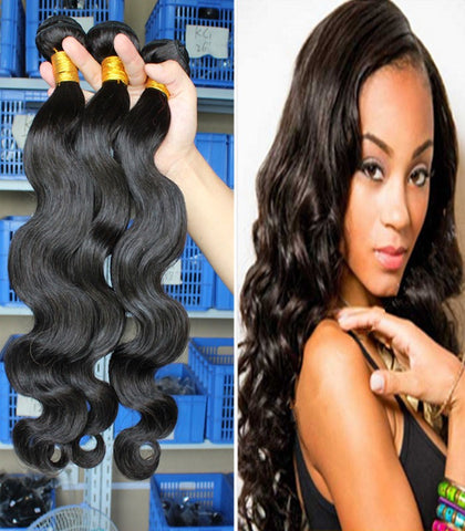 black body wave wavy Mongolian human hair wefts - Luckin Wigs