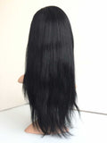 Black Straight 100% Virgin Satin Lace Human Hair Wigs 1B 16" Natural Straight - Luckin Wigs