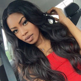 Brizilian Virgin Human Hair Gluless Full Lace Wigs With Silk Top Natural Black 20" Body Wave Density 150% - Luckin Wigs