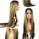 24 INCHES MINK BLOND MIX BLACK STRAIGHT 100% BRAZILIAN HUMAN HAIR GLUELESS LACE WIGS - Luckin Wigs