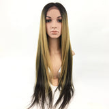 24 INCHES MINK BLOND MIX BLACK STRAIGHT 100% BRAZILIAN HUMAN HAIR GLUELESS LACE WIGS - Luckin Wigs