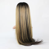 24 INCHES MINK BLOND MIX BLACK STRAIGHT 100% BRAZILIAN HUMAN HAIR GLUELESS LACE WIGS - Luckin Wigs